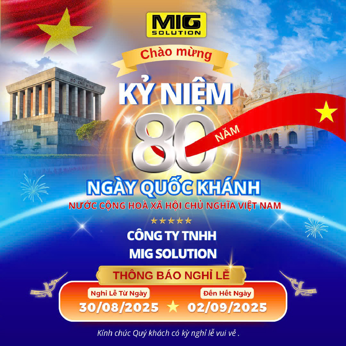 Thời gian nghỉ lễ 2/9